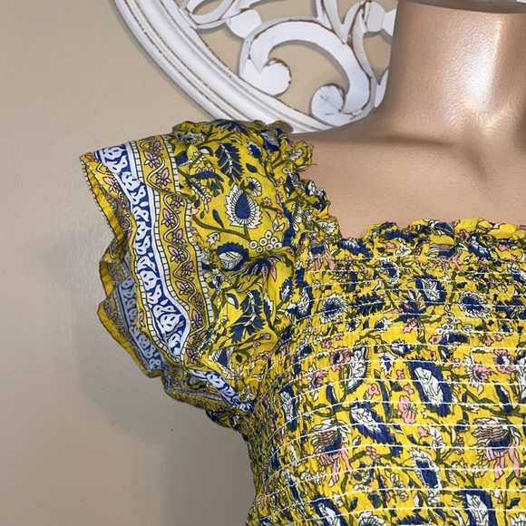 Jennifer & Grace women’s medium top blouse Floral Yellow blue white peplum - Picture 3 of 8